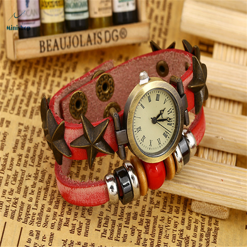 Men and Women New Vintage Leather Bracelet Watch Leaf Bracelet Watch Jewelry Accessories