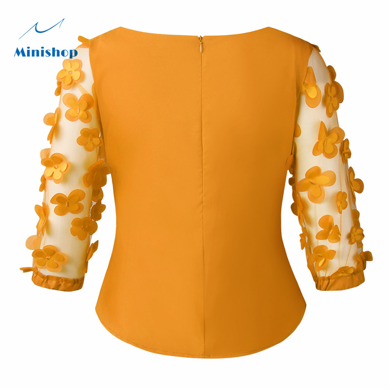 2020 New  Fashion African Women Dress with Bow Shirt Middle Chiffon  Slevee  Office Lady Causal Top