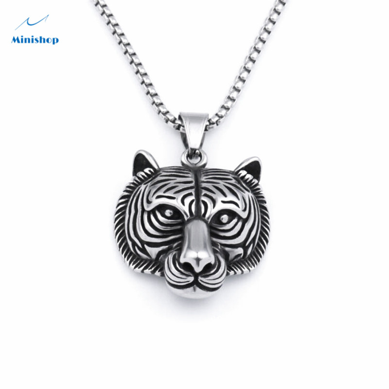 Men's Hip Hop Necklace Tiger Head Pendant Stainless Steel Chain Jewelry Overbearing Accessories