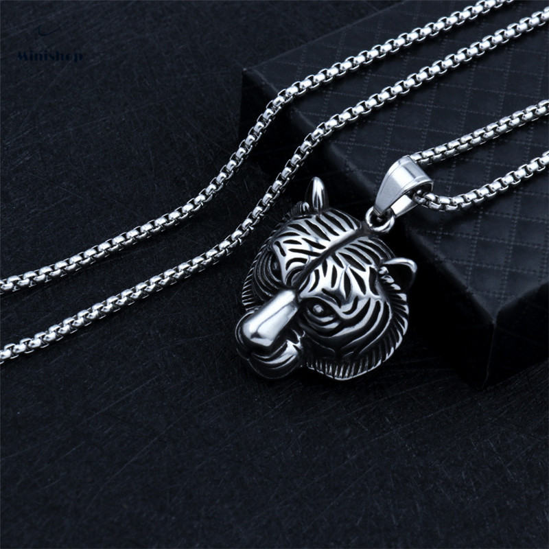 Men's Hip Hop Necklace Tiger Head Pendant Stainless Steel Chain Jewelry Overbearing Accessories