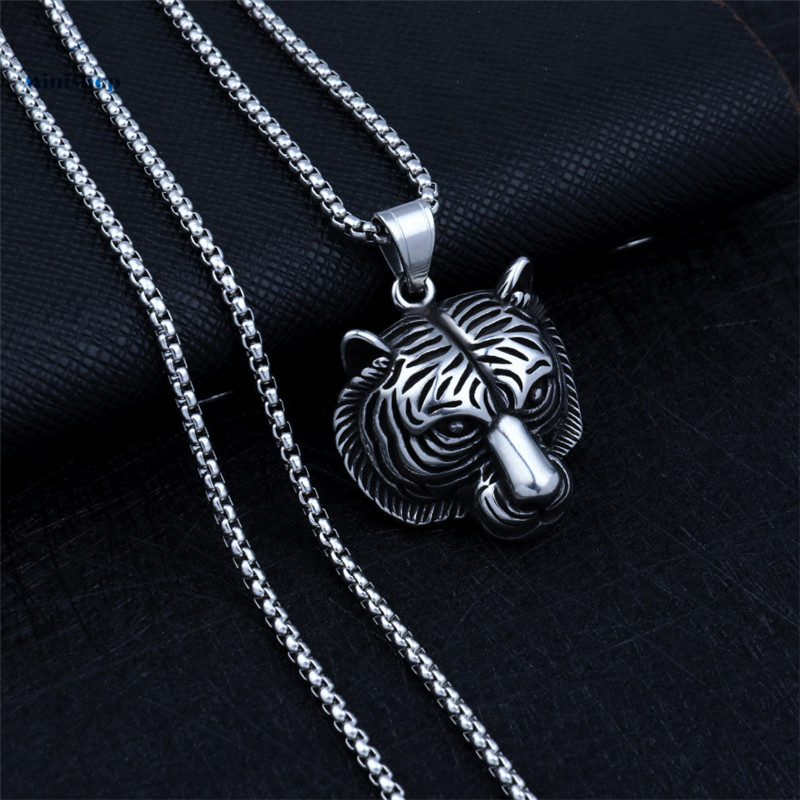 Men's Hip Hop Necklace Tiger Head Pendant Stainless Steel Chain Jewelry Overbearing Accessories