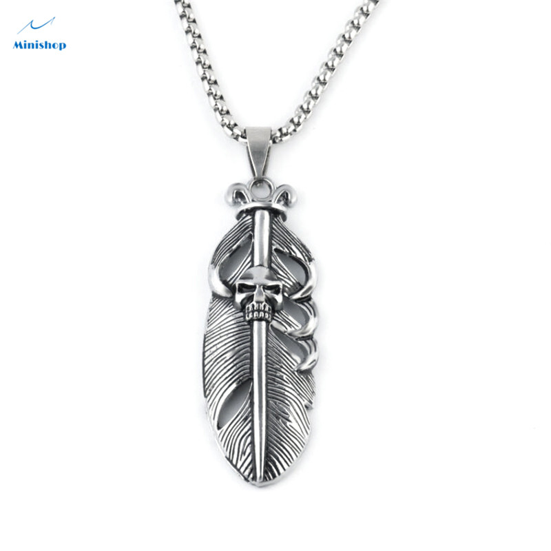Men's Necklace Fashion Hip Hop Korean Ins Trend  Feather and Cross Pendant Jewelry Accessories
