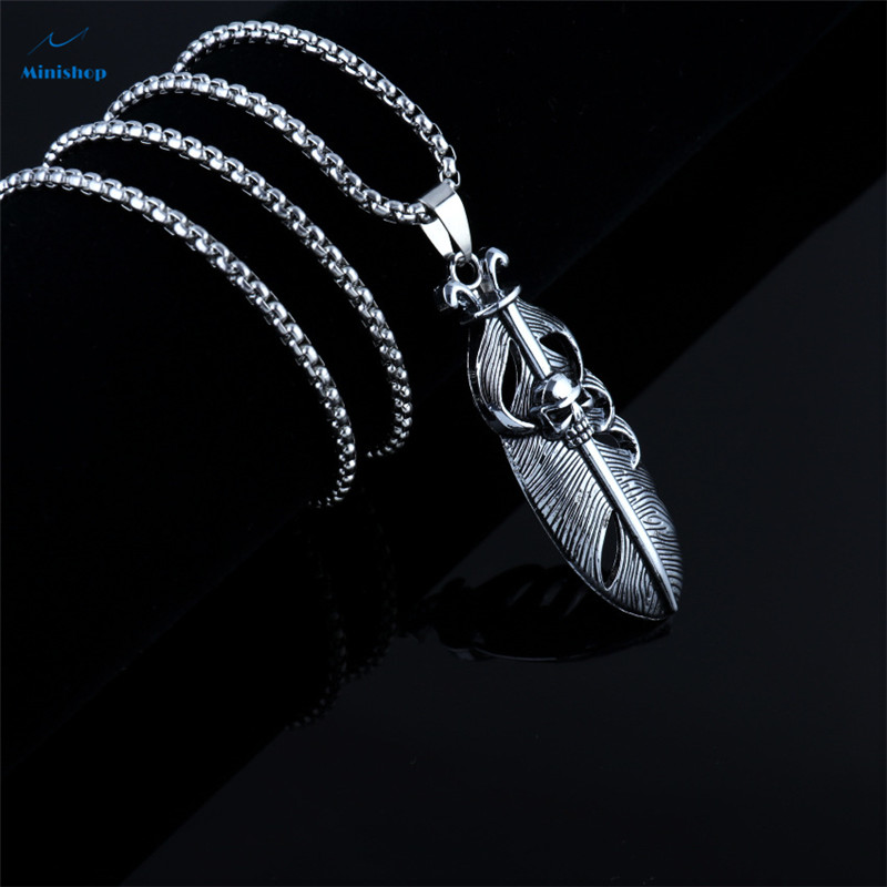 Men's Necklace Fashion Hip Hop Korean Ins Trend  Feather and Cross Pendant Jewelry Accessories