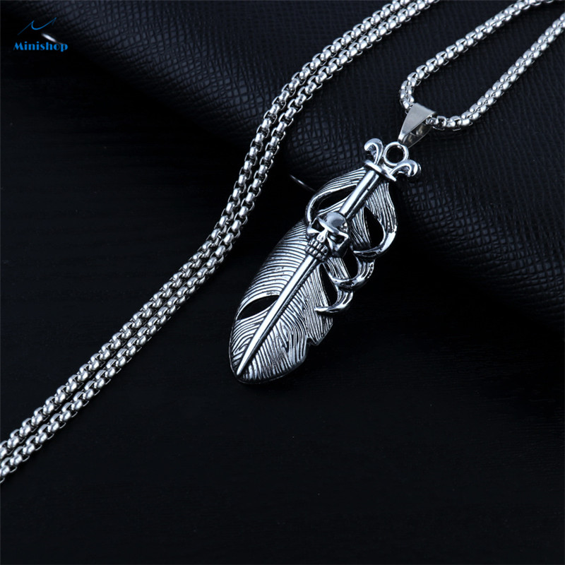 Men's Necklace Fashion Hip Hop Korean Ins Trend  Feather and Cross Pendant Jewelry Accessories