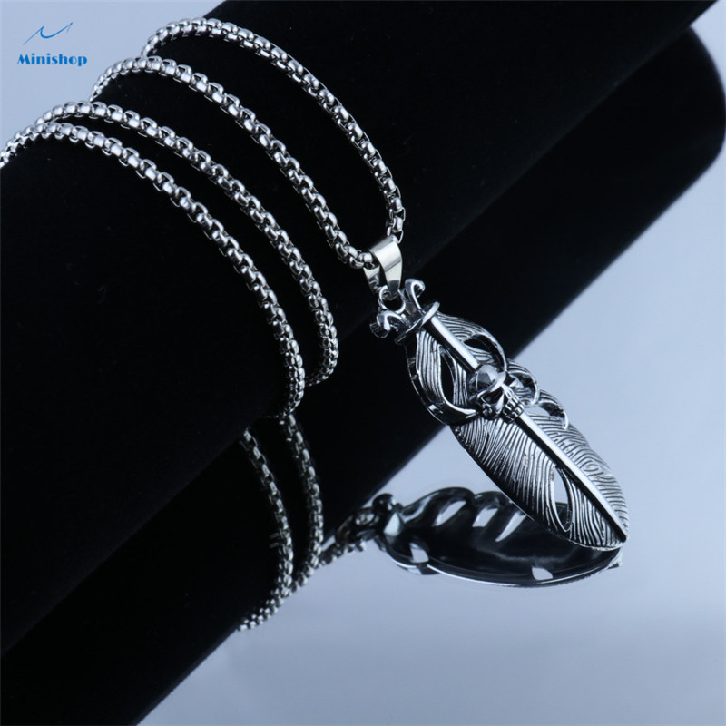 Men's Necklace Fashion Hip Hop Korean Ins Trend  Feather and Cross Pendant Jewelry Accessories