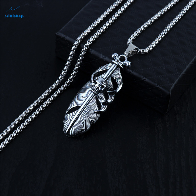 Men's Necklace Fashion Hip Hop Korean Ins Trend  Feather and Cross Pendant Jewelry Accessories
