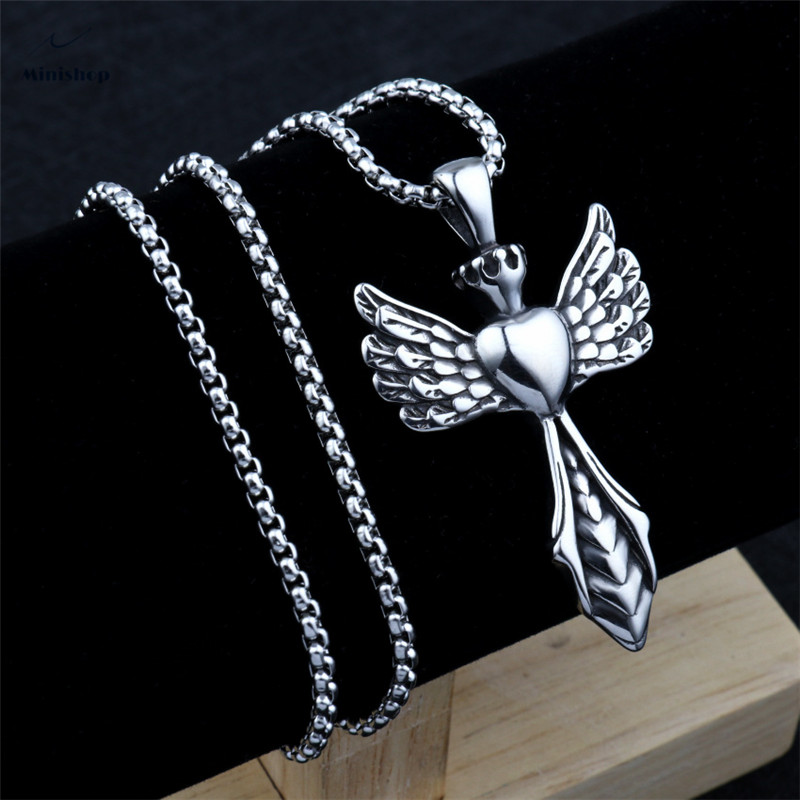 Men's Necklace Punk Rock Pendant Ghost Head Cross Chain Stainless Steel Skull Pendant Accessories