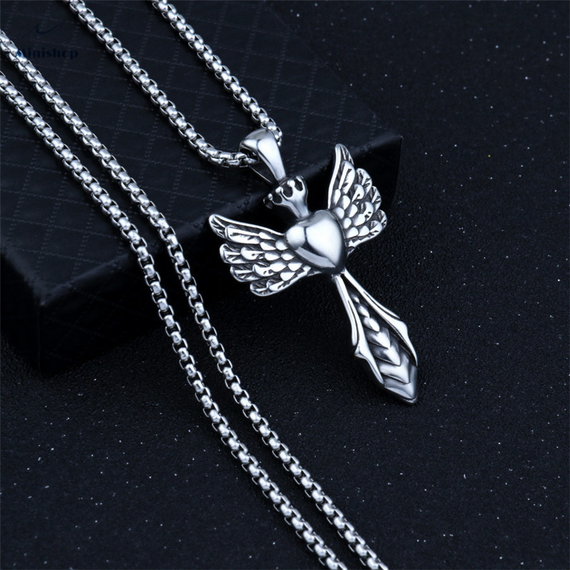 Men's Necklace Punk Rock Pendant Ghost Head Cross Chain Stainless Steel Skull Pendant Accessories