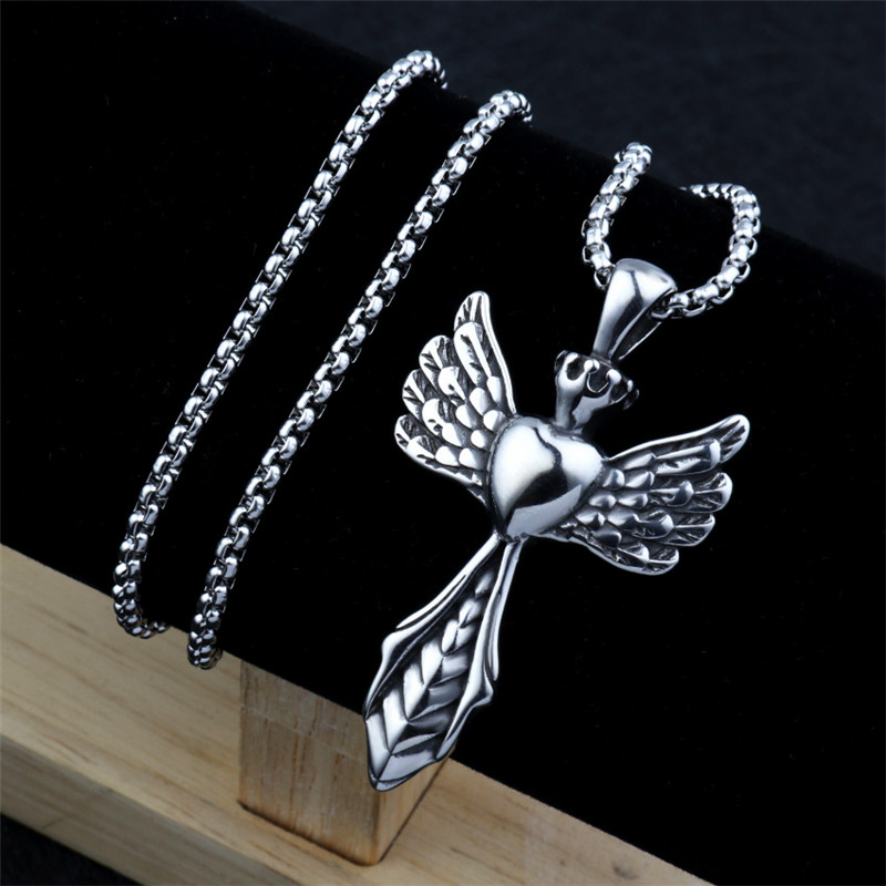 Men's Necklace Punk Rock Pendant Ghost Head Cross Chain Stainless Steel Skull Pendant Accessories