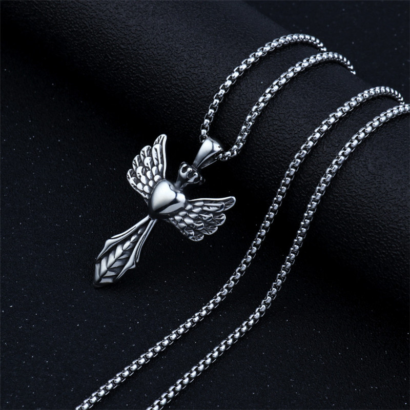Men's Necklace Punk Rock Pendant Ghost Head Cross Chain Stainless Steel Skull Pendant Accessories