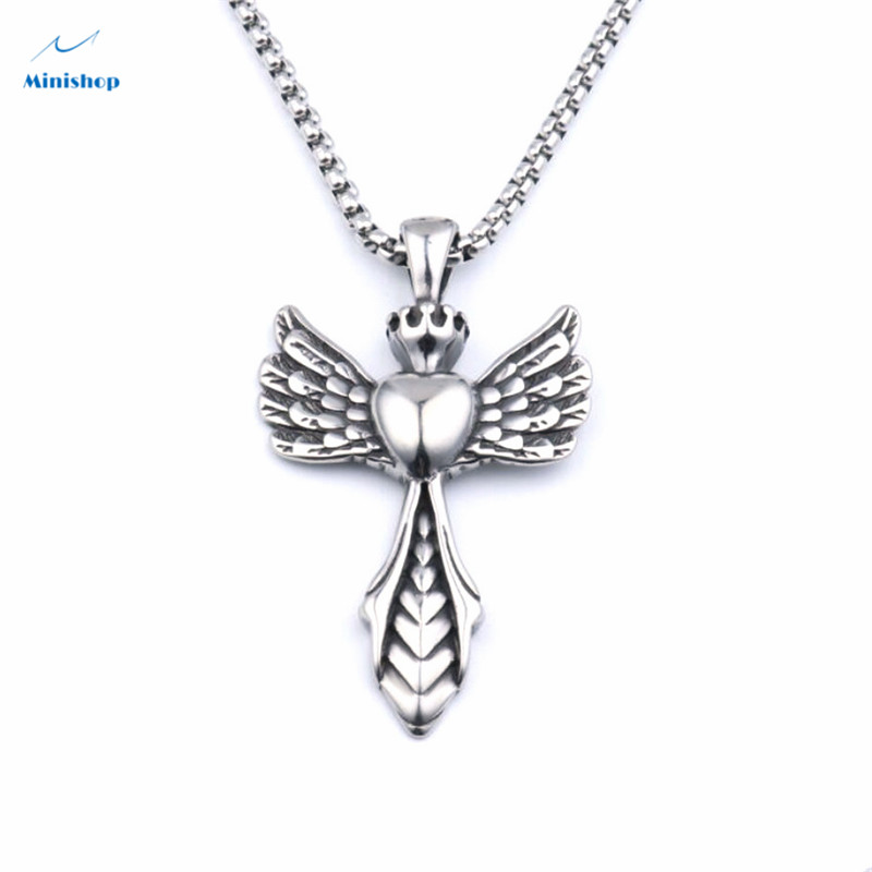 Men's Necklace Punk Rock Pendant Ghost Head Cross Chain Stainless Steel Skull Pendant Accessories