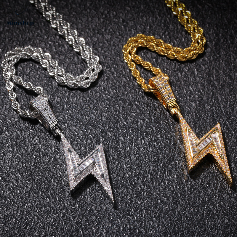 Men Zircon Diamond Necklace Hp Pop Lightning Pendant Mixed Accessories Ice Out Flash Chain
