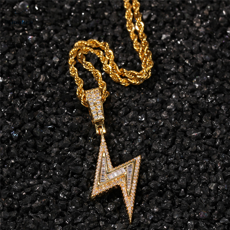 Men Zircon Diamond Necklace Hp Pop Lightning Pendant Mixed Accessories Ice Out Flash Chain
