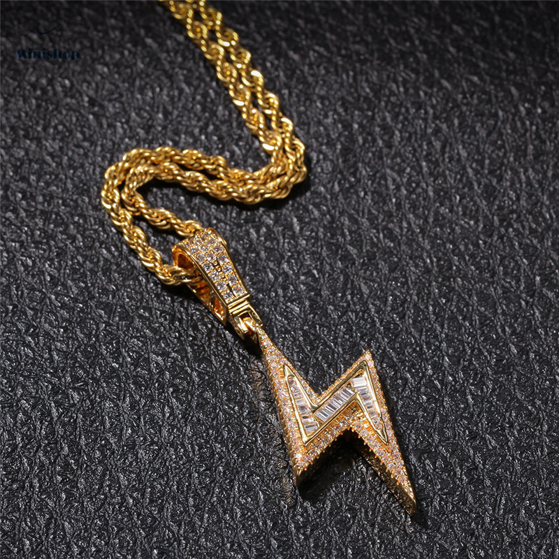 Men Zircon Diamond Necklace Hp Pop Lightning Pendant Mixed Accessories Ice Out Flash Chain