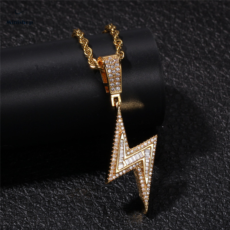 Men Zircon Diamond Necklace Hp Pop Lightning Pendant Mixed Accessories Ice Out Flash Chain