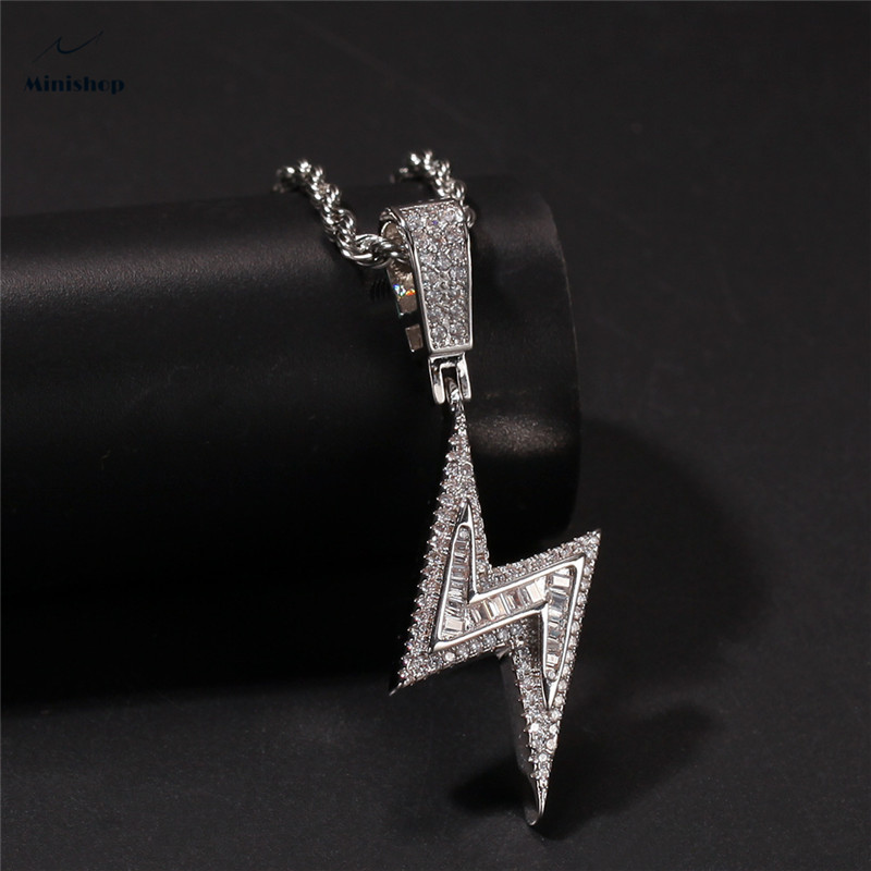 Men Zircon Diamond Necklace Hp Pop Lightning Pendant Mixed Accessories Ice Out Flash Chain