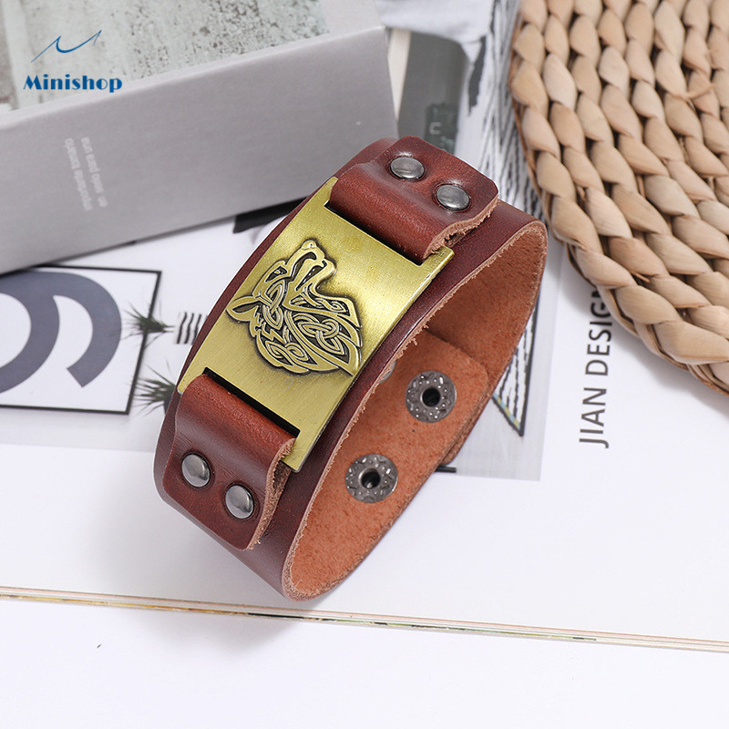 Men New Fashion Bracelet Nordic Viking Leather Bracelet with Celtic Wolf Head Jewelry Accessories