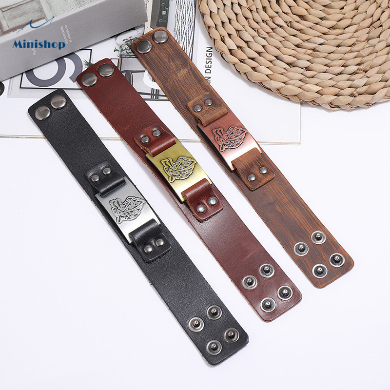 Men New Fashion Bracelet Nordic Viking Leather Bracelet with Celtic Wolf Head Jewelry Accessories