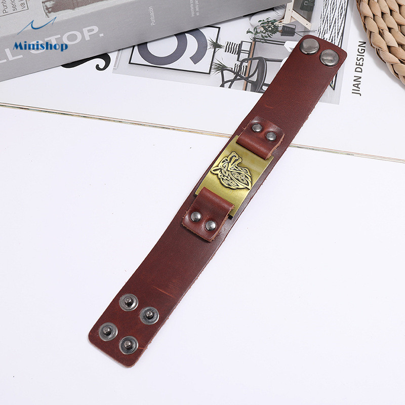 Men New Fashion Bracelet Nordic Viking Leather Bracelet with Celtic Wolf Head Jewelry Accessories