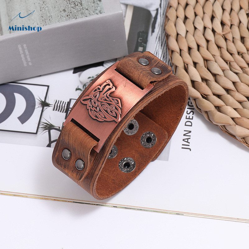 Men New Fashion Bracelet Nordic Viking Leather Bracelet with Celtic Wolf Head Jewelry Accessories