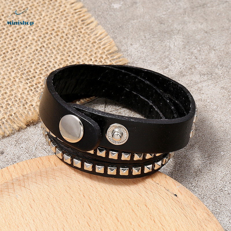 Men Punk African New Fashion 2  Double Row Nail Multi Layer Leather Bracelet Club Accessories