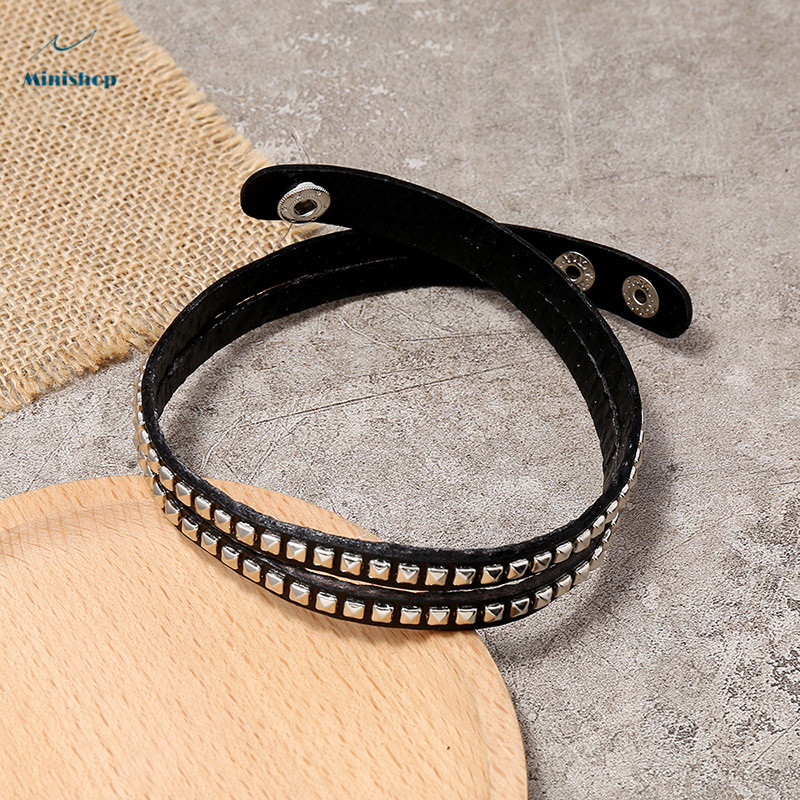 Men Punk African New Fashion 2  Double Row Nail Multi Layer Leather Bracelet Club Accessories