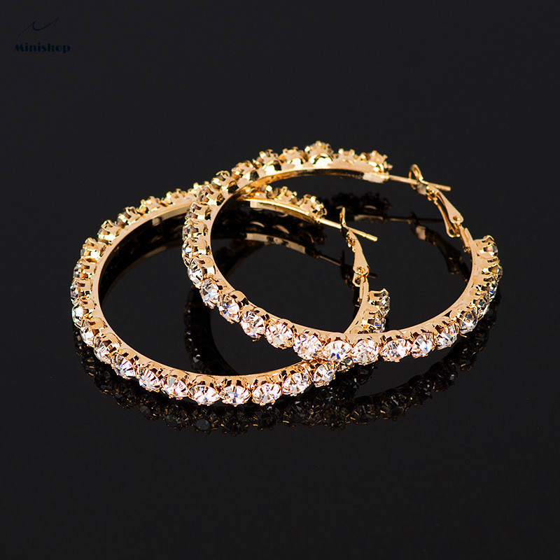 Women Vintage Exaggerated Alloy Rhinestone Diamond Large Earrings  Lady Party Shinning Earrings