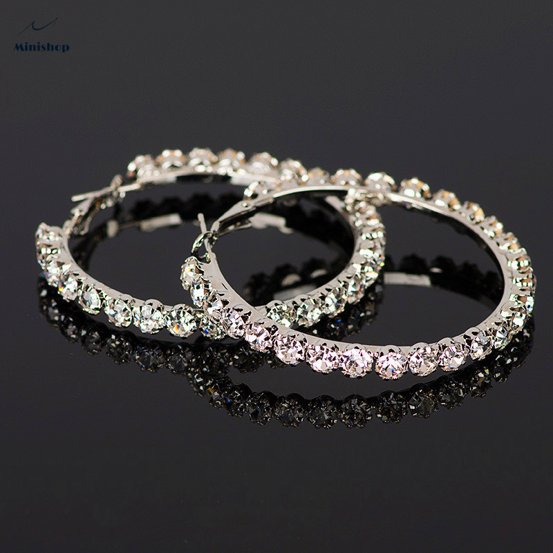 Women Vintage Exaggerated Alloy Rhinestone Diamond Large Earrings  Lady Party Shinning Earrings