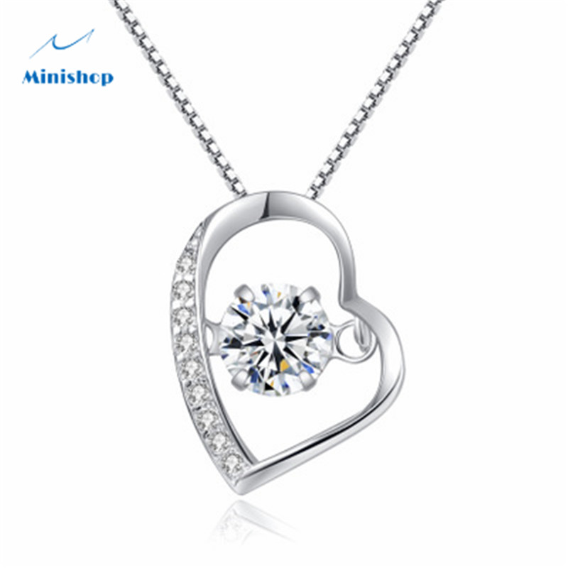 Women S925 Silver Necklace  Heart Shape Pendant Temperament Simple OL Elegant Pendant Clavicle Chain