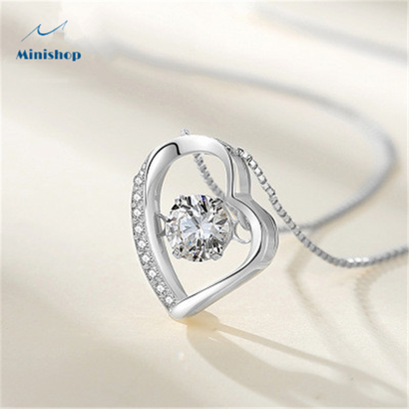 Women S925 Silver Necklace  Heart Shape Pendant Temperament Simple OL Elegant Pendant Clavicle Chain