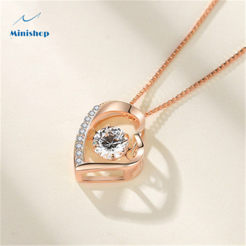 Women S925 Silver Necklace  Heart Shape Pendant Temperament Simple OL Elegant Pendant Clavicle Chain