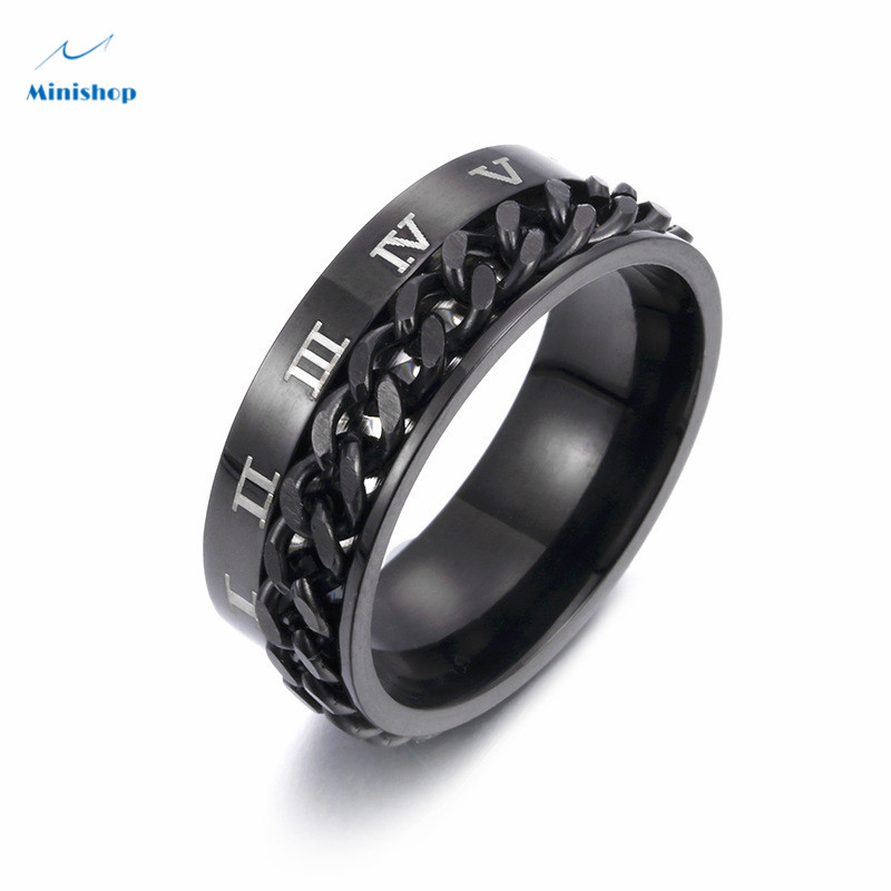 Men Roman Digital Titanium Steel Ring Rotatable Chain Ring Jewelry Hip Hop Party No Fading Ring