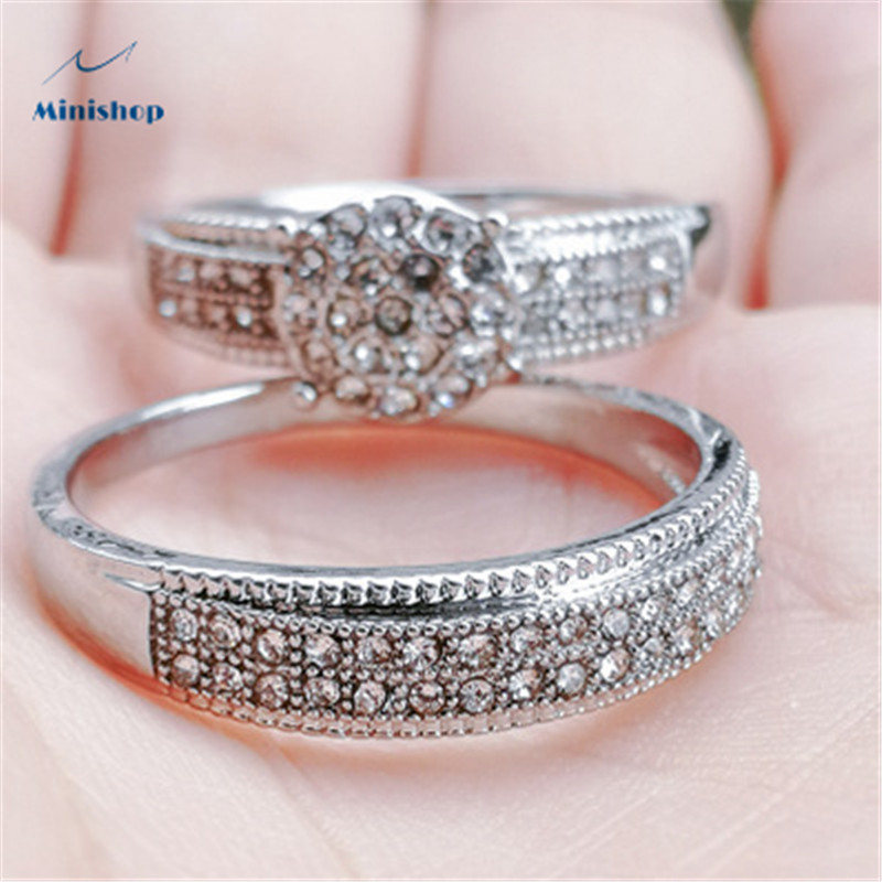 Women New Silver Round Zircon ring  Fashion Lady 3 Pieces Diamond High Grade Wedding Proposal Ring