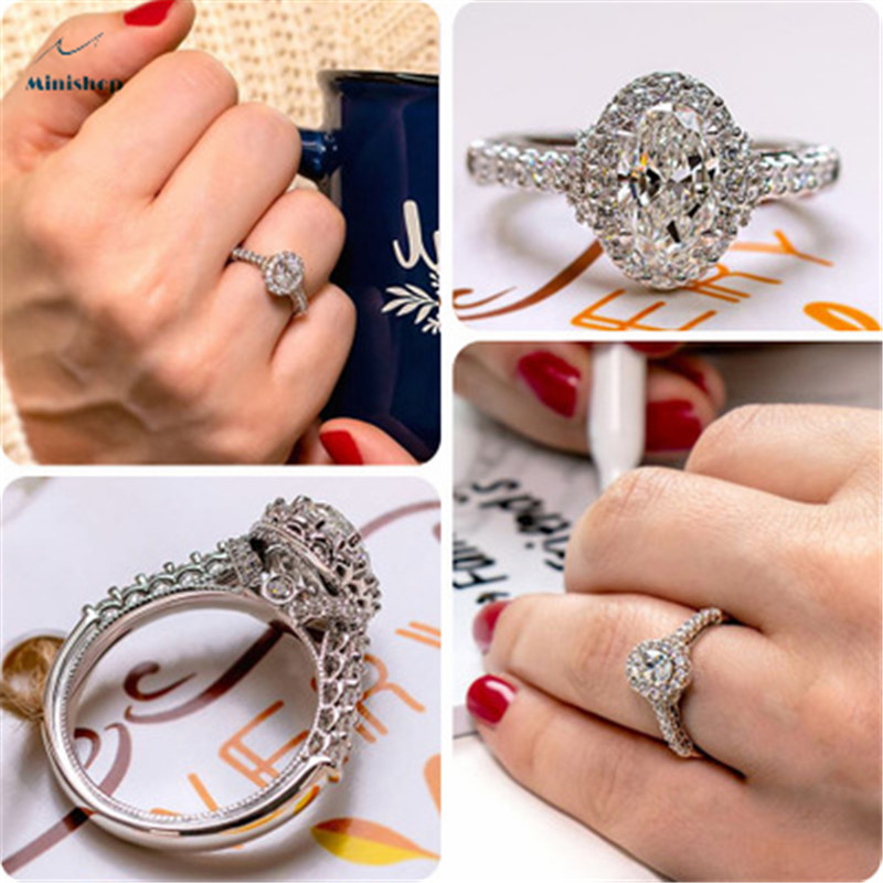 Women Classic Miniature Zirconium Oval Ring Lady Wedding Ring Proposal Engagement Ring