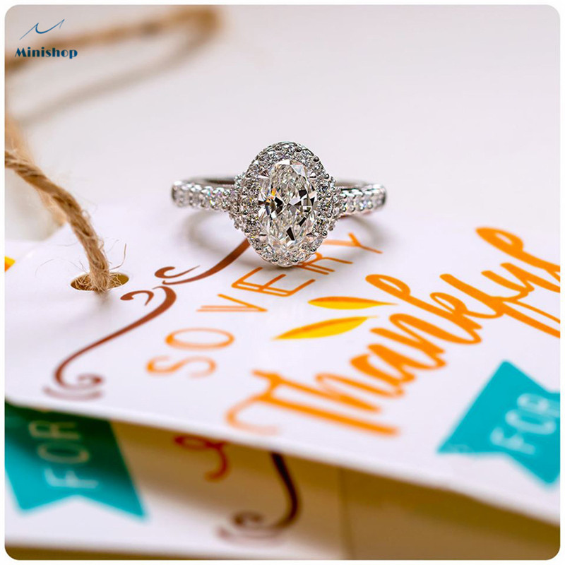 Women Classic Miniature Zirconium Oval Ring Lady Wedding Ring Proposal Engagement Ring