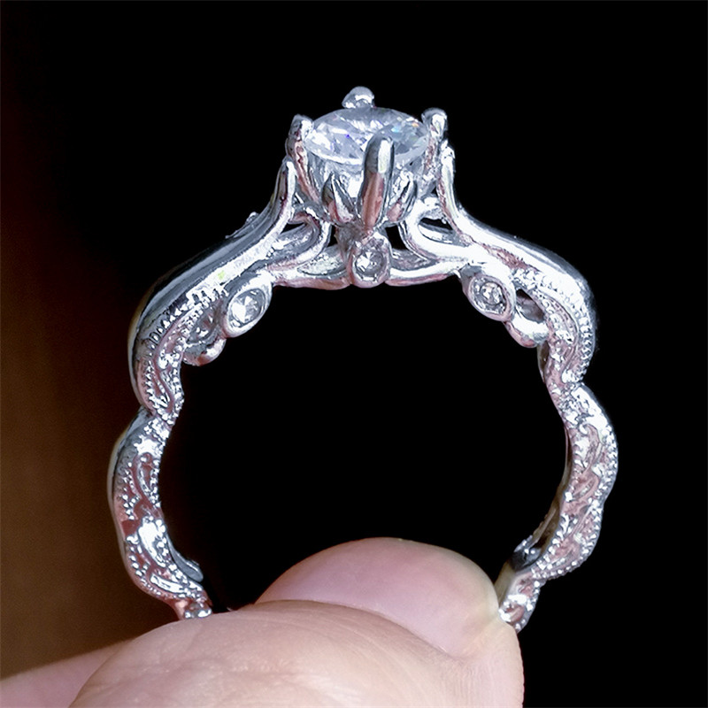 Women Fashion New Carved Diamond Ring Imitation Engagement Ring Jewelry Accessories