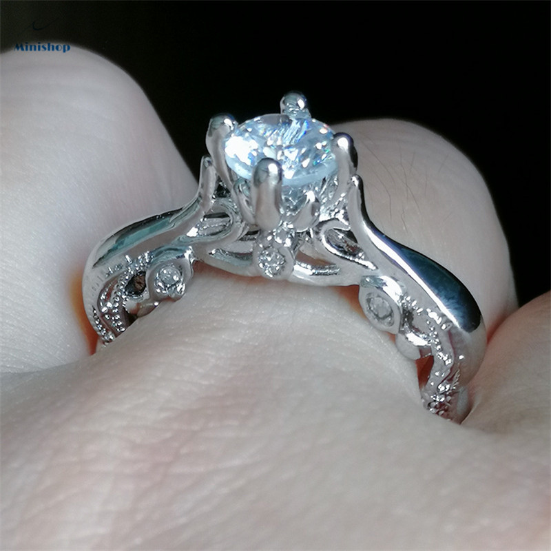 Women Fashion New Carved Diamond Ring Imitation Engagement Ring Jewelry Accessories