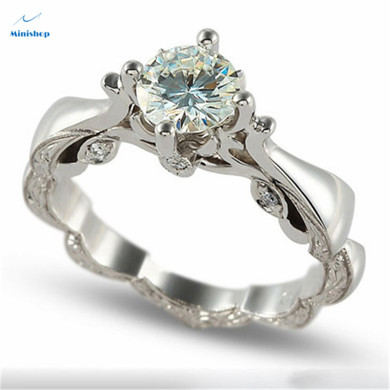 Women Fashion New Carved Diamond Ring Imitation Engagement Ring Jewelry Accessories