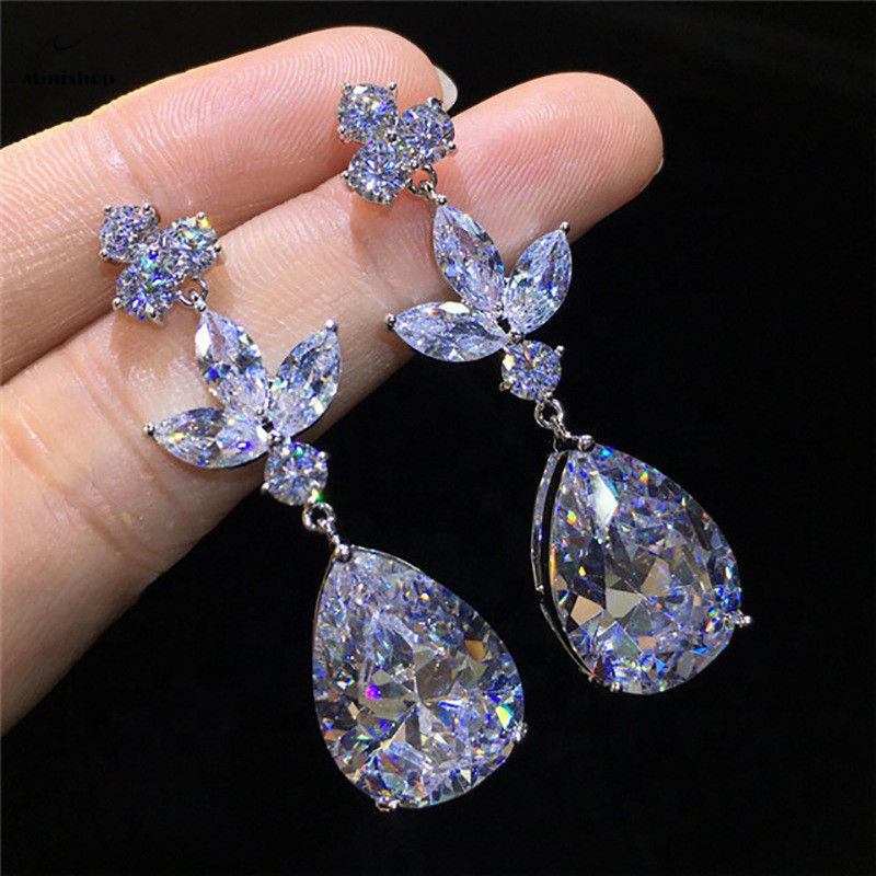 Women Drop Zircon Diamond Earrings Elegant Silver-plated Earrings Wedding Party Earrings