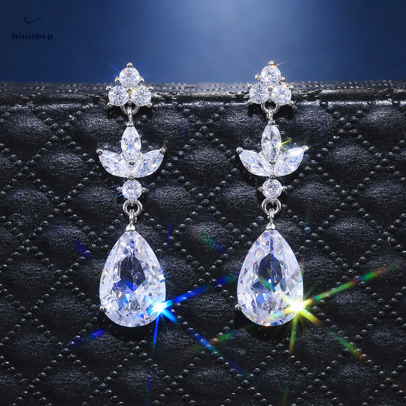 Women Drop Zircon Diamond Earrings Elegant Silver-plated Earrings Wedding Party Earrings