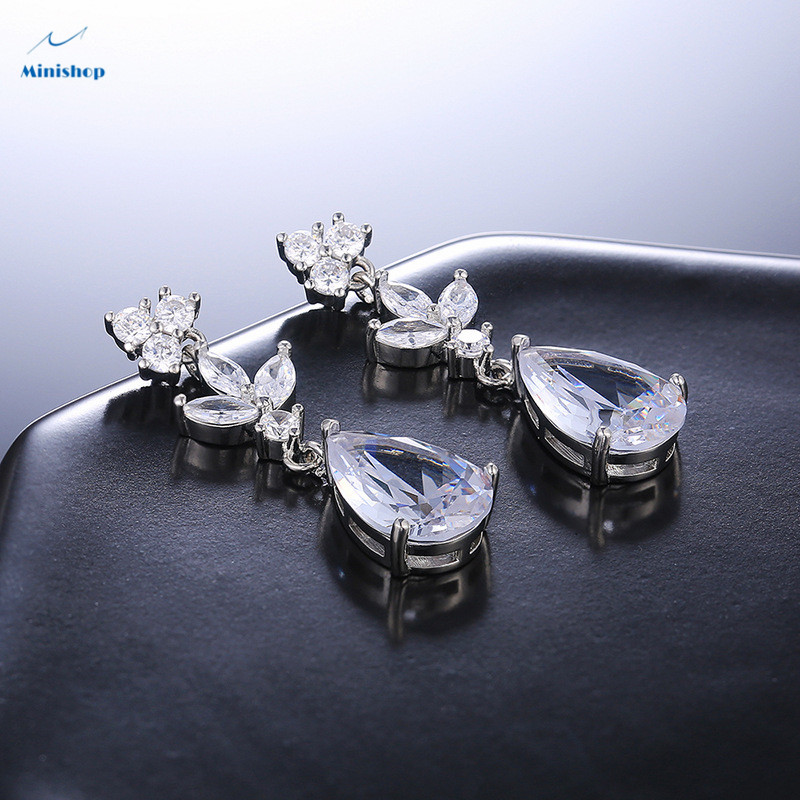 Women Drop Zircon Diamond Earrings Elegant Silver-plated Earrings Wedding Party Earrings