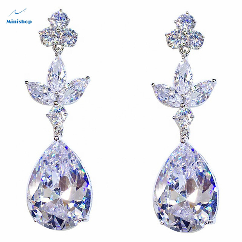 Women Drop Zircon Diamond Earrings Elegant Silver-plated Earrings Wedding Party Earrings