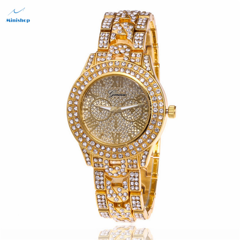 Geneva Men and Women Ice Out Star Steel Band Diamond Watch Fashion High Quality Quartz Gift Watch