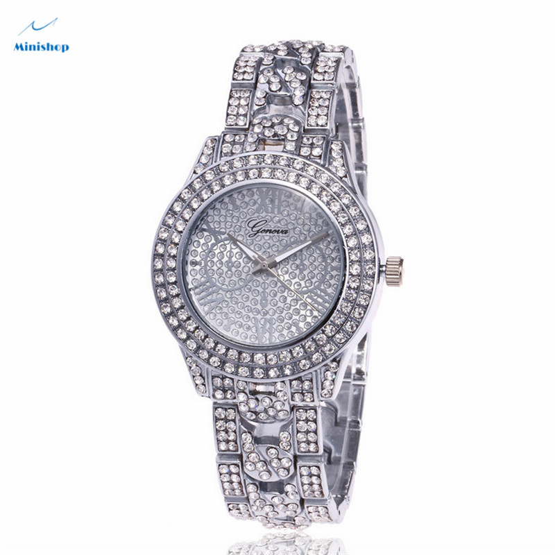 Geneva Men and Women Ice Out Star Steel Band Diamond Watch Fashion High Quality Quartz Gift Watch