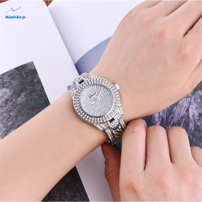 Geneva Men and Women Ice Out Star Steel Band Diamond Watch Fashion High Quality Quartz Gift Watch