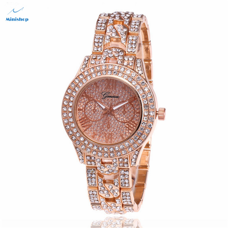 Geneva Men and Women Ice Out Star Steel Band Diamond Watch Fashion High Quality Quartz Gift Watch