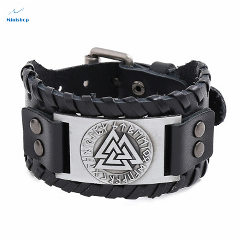 Men New Fashion Vitage Viking Totem Leather Bracelet Odin Marks Business Men Bracelet