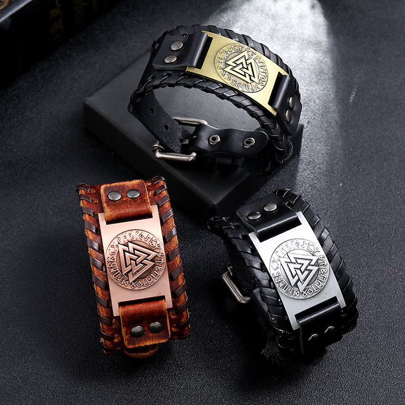 Men New Fashion Vitage Viking Totem Leather Bracelet Odin Marks Business Men Bracelet