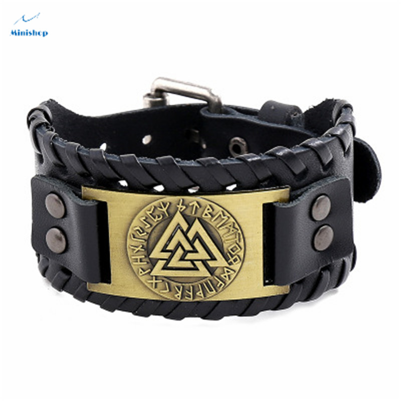 Men New Fashion Vitage Viking Totem Leather Bracelet Odin Marks Business Men Bracelet