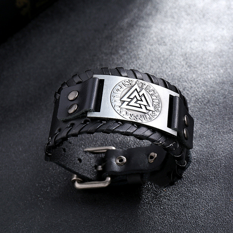 Men New Fashion Vitage Viking Totem Leather Bracelet Odin Marks Business Men Bracelet